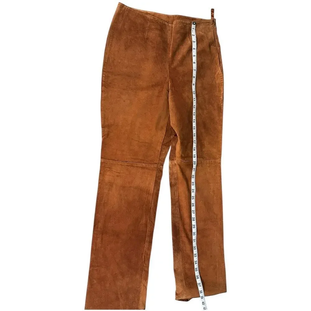 Kay Unger New York Camel Brown Straight Leg Western 100% Sueded Leather Size 10